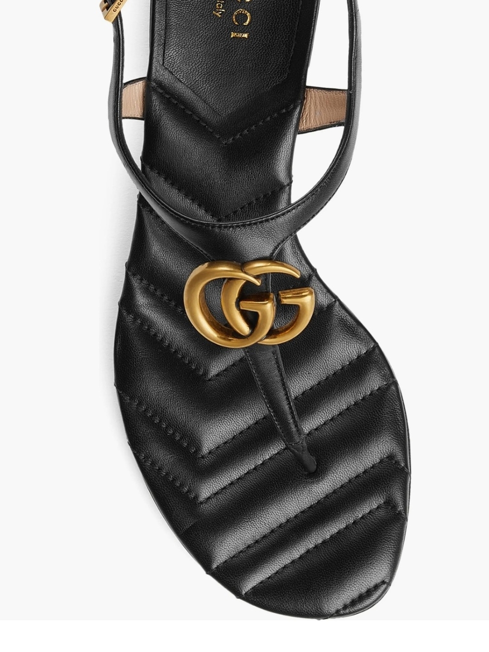Gucci Black Leather GG Logo Thong Sandal with Gold Hardware